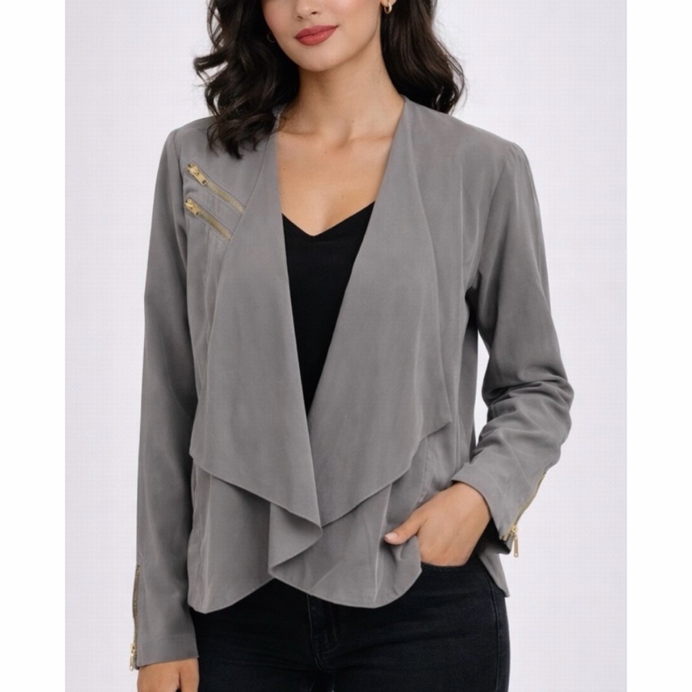 PINKMELO • Grey/Gold Drape Front Jacket, S